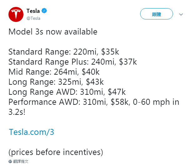 Tesla 特斯拉 Model S與Model X大幅降價 Model 3 Standard 版約新台幣108萬元 - 電腦王阿達