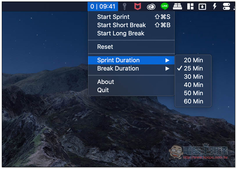 Sprints 操作簡單又好用的 Mac 免費番茄鐘 App，還能自訂時間 - 電腦王阿達