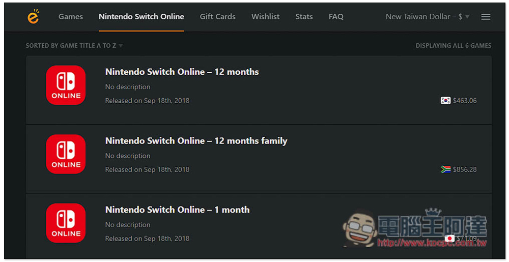 eShop Prices 線上查詢各國、最便宜的 Switch 遊戲價格，Nintendo Switch Online 會籍也有 - 電腦王阿達