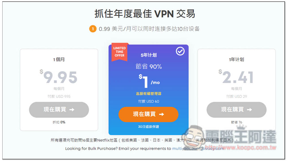 Black Friday 優惠再現！VPN 五年每月只需一杯飲料的錢，速度快、最多 10 台裝置同時使用 - 電腦王阿達