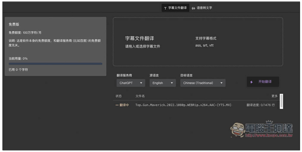 字幕組機翻小助手！一鍵翻譯國外字幕檔成繁體中文，支援 ChatGPT、DeepL、亞馬遜等服務 - 電腦王阿達