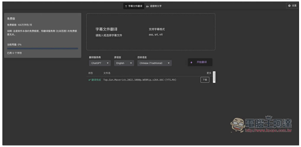 字幕組機翻小助手！一鍵翻譯國外字幕檔成繁體中文，支援 ChatGPT、DeepL、亞馬遜等服務 - 電腦王阿達
