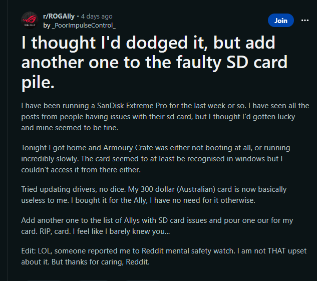ASUS ROG Ally 傳災情，大量網友反應過熱導致 Micro SD 記憶卡故障、壞掉 - 電腦王阿達