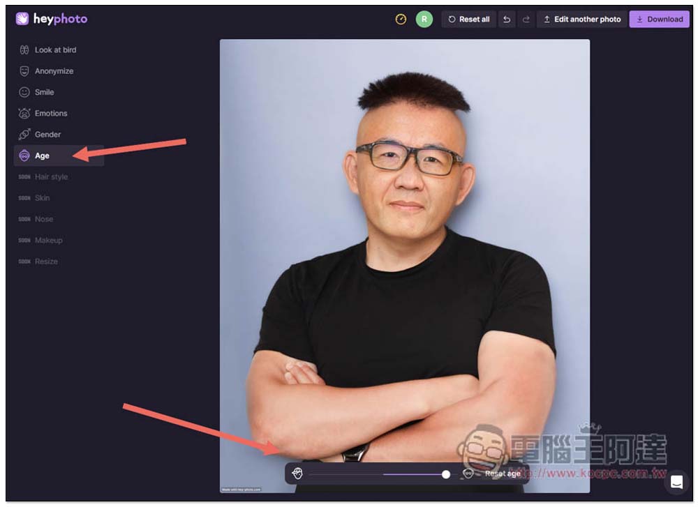 HeyPhoto 透過 AI 來惡搞人像照片的免費工具，眼神方向、年齡、性別等都能調整 - 電腦王阿達