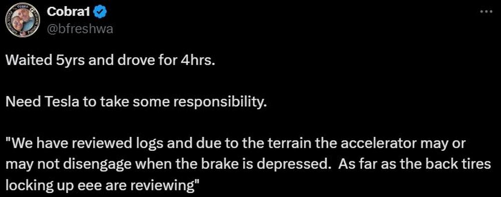 國外發生Cybertruck 剛買就發生煞車失靈事故，車主表示「特斯拉需負一部份責任」 - 電腦王阿達