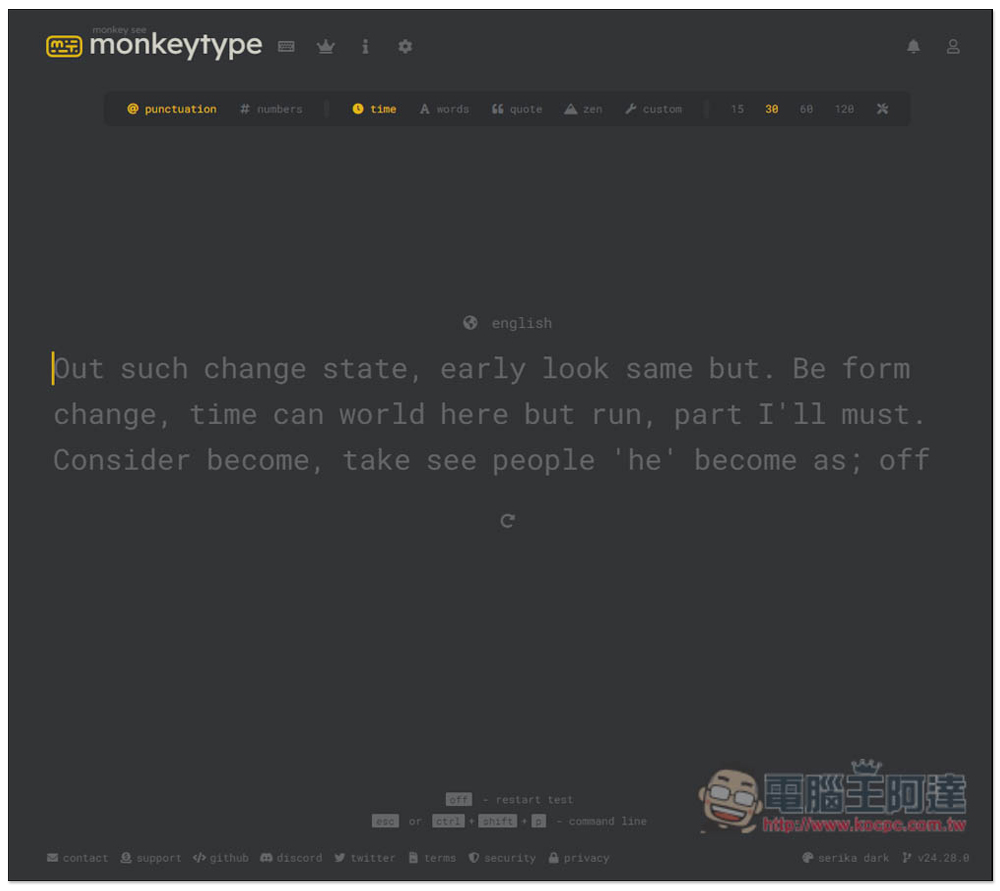 Monkeytype 提供多國語言線上打字速度測試和練習，中文、英文、日文等都有 - 電腦王阿達