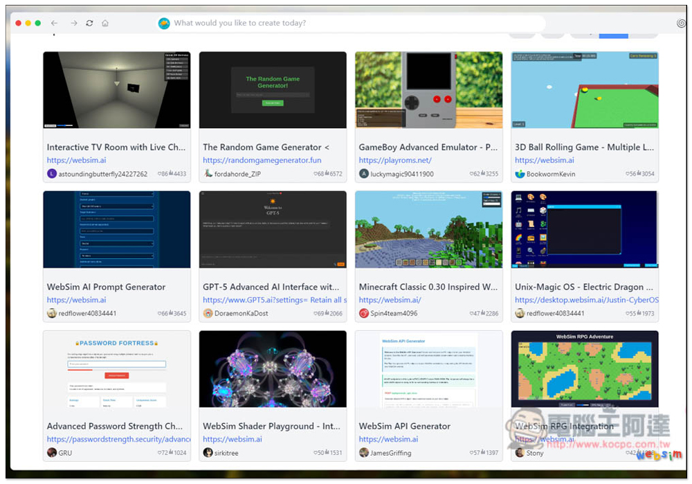 Websim.ai 輸入一個指令就能生成出網頁、遊戲、應用程式，全能 AI 線上免費工具 - 電腦王阿達