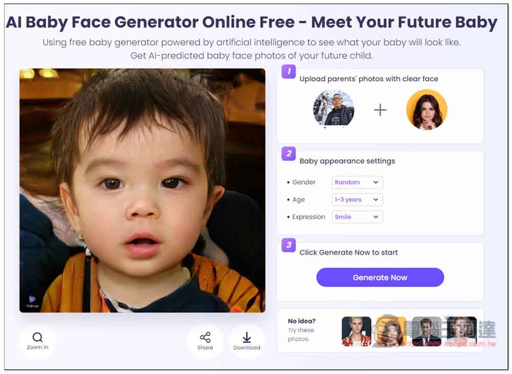 AI Baby Face 上傳雙方照片，透過 AI 生成出可能是你們小孩的模樣 - 電腦王阿達