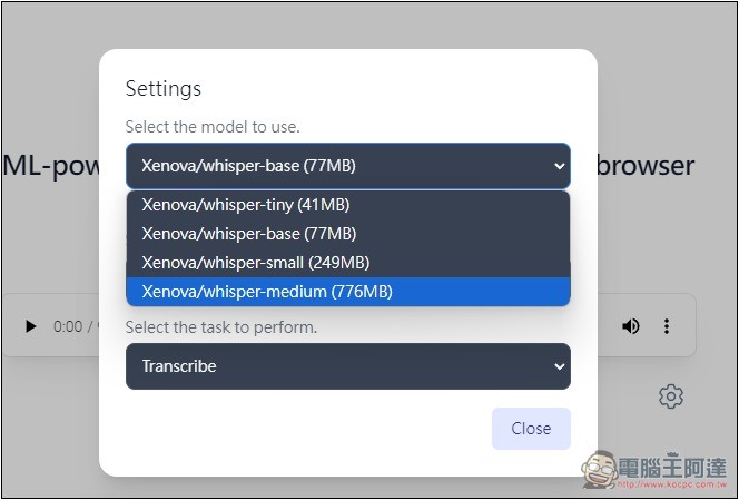 Whisper Web 免費線上音檔、語音轉文字工具，提供多種模型 - 電腦王阿達